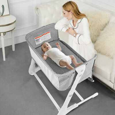 Baby Side Bassinet & Bedside Sleeper w/Washable Home Height Adjustable Grey
