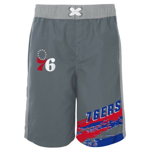 Outerstuff Philadelphia 76ers NBA Boys Youth (8-20) Heat-Wave Swim Shorts, Grey