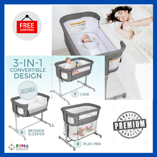 Baby Bedside Sleeper Portable Adjustable Height 3 In 1 Baby Bassinet Playpen